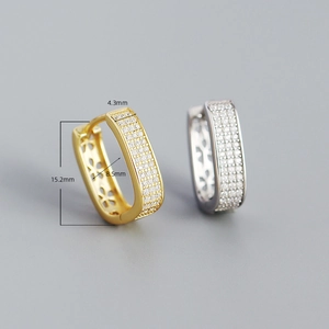 Detailed view of U-shaped micro-pave zircon hoop earrings with precise dimensions