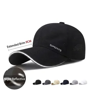 Baseball Cap Quick Dry Breathable Polyester Reflective Strip Long Brim Outdoor Sports Sun Protection Adjustable Men Women
