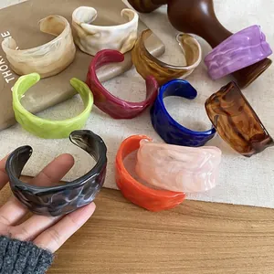 Chic wavy acrylic open bangles with colorful marble finish and unique texture