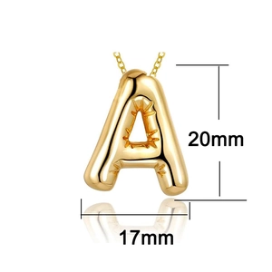 Detailed size chart for 20mm gold 3D balloon letter A pendant with dimension markings