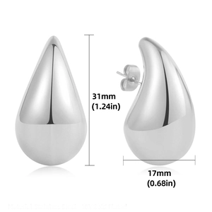 Polished silver stainless steel water drop earrings with 18k gold plating details