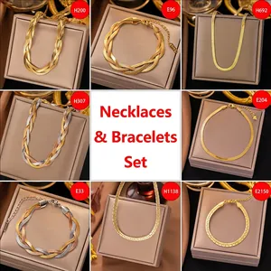 Elegant 18K gold plated jewelry set featuring various chain styles for necklaces and bracelets