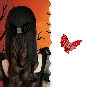 Halloween bat wing hair claws set in black and red colors for spooky festival styling