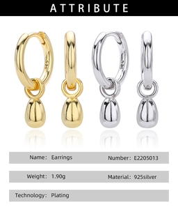 Detail view of S925 sterling silver water drop earrings with weight and material specs