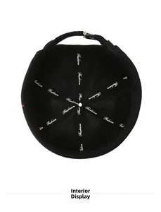 Detail view of cotton docker hat interior featuring reinforced straps and adjustable buckle