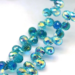 Faceted cyan crystal loose beads with AB rainbow coating for DIY handmade jewelry making