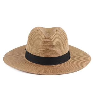 Classic straw fedora hat for sun protection featuring a black grosgrain ribbon band
