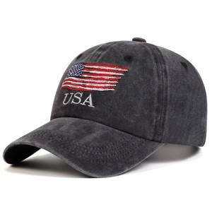 Washed grey American flag embroidered baseball cap with vintage USA style for outdoors