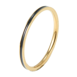 Bague minimaliste en acier titane or 14K de 0,7 mm avec incrustation d'émail noir