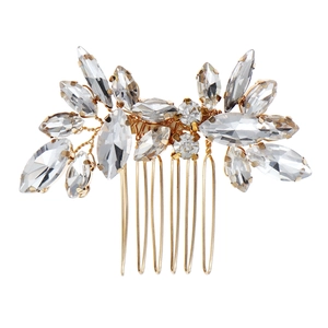 Exquisite bridal hair comb with marquise rhinestones and gold metal teeth for weddings