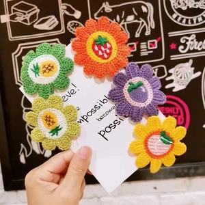 Handmade knitted sunflower hair clips set with cute fruit patterns for young girls
