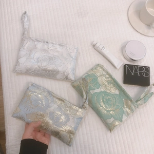 Vintage rose jacquard mini handbag set in elegant silver, blue, and green finishes