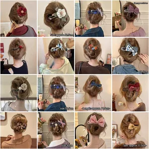 Barrettes Cheveux Vintage Français Künstliche Perle Nœud En Velours Fleur Tricotée Pince Banane Accessoire Élégant Femmes