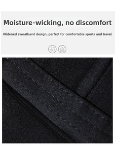 Detail of the widened sweat-wicking headband featuring black high-elastic moisture fabric