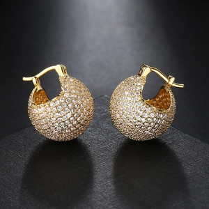 Micro Pave Cubic Zirconia Ball Hoop Earrings Copper Material Hip Hop Fashion Jewelry For Women Sparkling Ear Buckle