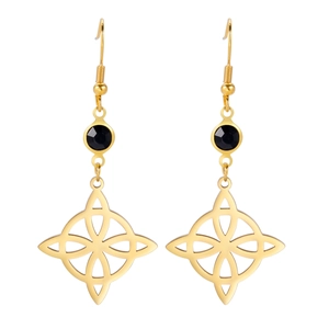 Boucles d'oreilles nœud celtique dorées avec pierre noire et attaches en crochet
