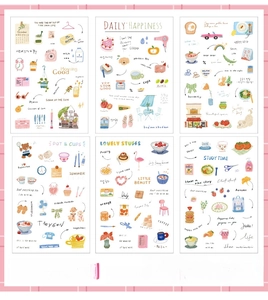 Six sheets of waterproof PET decorative stickers featuring hand-drawn stars and daily life motifs