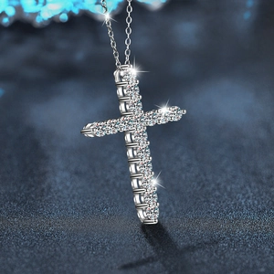 Sparkling Moissanite cross pendant necklace in 925 sterling silver with a refined O-chain