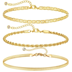 Detailed set of three gold-plated Cuban and snake chains with crystal lobster clasps