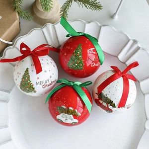 Christmas Ball Ornaments Plastic Foam Retro Car Tree Print With Bow Ribbon For Holiday Party Home Tree Decoration