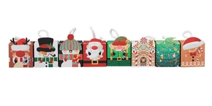 Set of 8 small Christmas gift boxes with assorted festive characters and white handles