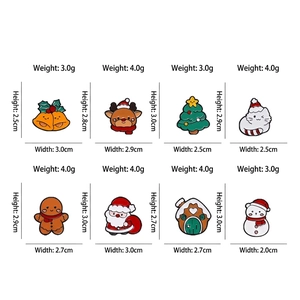 Set of 8 cute Christmas enamel pins including Santa and reindeer with size measurements