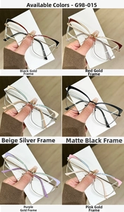 Detailed grid view showing six color options for metal cat-eye glasses frames