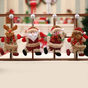 Hanging Christmas plush doll set featuring reindeer, Santa, snowman and bear ornaments