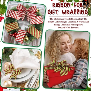 Sparkly red and green striped Christmas ribbon for gift wrapping and DIY crafts
