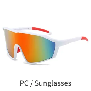 Oversized cycling sunglasses with white frame and orange gradient lens for outdoor sports