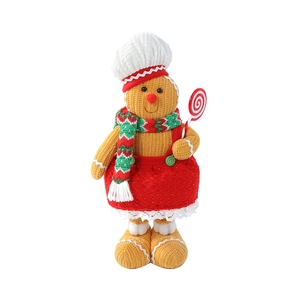 Retractable gingerbread man plush doll with chef hat and scarf for Christmas decor