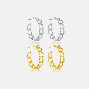 925 Sterling Silver Chain Link Hoop Earrings For Women French Vintage Style Geometric C-Shaped Electroplated Fashion Jewelry