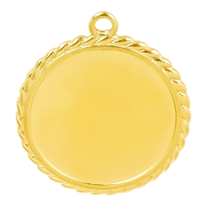 Minimalist gold round pendant in 304 stainless steel with a woven rope texture border
