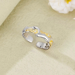 925 sterling silver adjustable ring with lava texture and small diamond accents