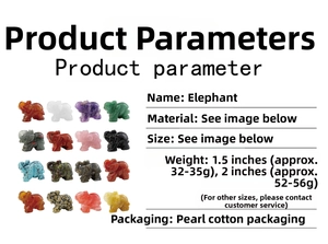 Detail showing 1.5-inch and 2-inch hand-carved natural crystal elephant figurines set