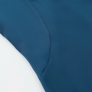 Women's dark blue satin vacation tube dress showing high-quality stitching and fabric texture