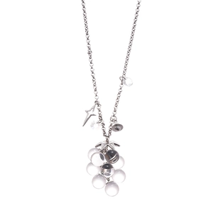 Silver grape cluster bead necklace with star pendant and translucent frosted crystals