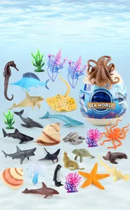 Collection de jouets créatures marines avec requins et tortues dans un emballage œuf