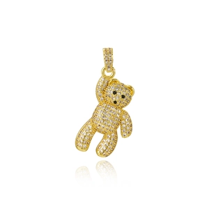 Macro shot of hip hop panda pendant with full gold plating and brilliant micro-pave crystals