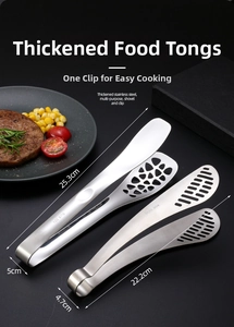 304 stainless steel food tongs with solid and slotted spatulas for steak and fish