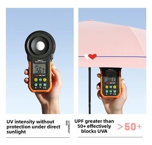 UPF 50+ UV test showing sun protection performance with pink heart pattern umbrella