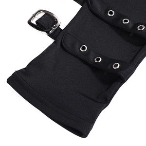 Guanti stile punk neri con cinturino, fibbie in metallo argento e occhielli per party
