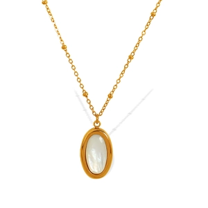 Elegant gold chain necklace with oval white shell pendant for women, minimalist design
