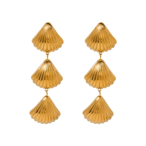 Boucles D'oreilles Pendantes Coquillage Étagées Plaqué Or 18K Acier Inoxydable Multicouche Bijoux Goutte Imperméable Femmes