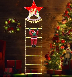 Detail of waterproof LED climbing Santa ladder lights with warm yellow glow for Xmas decor