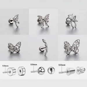 Titanium Steel Zirconia Butterfly Cartilage Stud Earrings Minimalist Niche Design Screw Back Ear Bone Nail Jewelry For Women