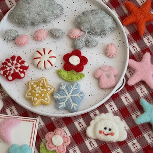 Handmade Christmas wool felt accessories with clouds and stars for DIY crafts