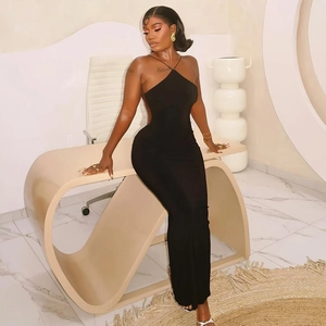 Elegant Halter Backless Bodycon Maxi Dress For Women Sleeveless Solid Color Polyester Spandex Slim Fit Party Long Gown