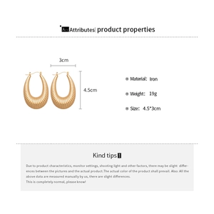 Detail of 4.5cm golden iron oval earrings featuring a distinctive textured wavy pattern