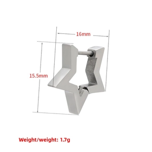 Star-shaped stainless steel earring dimensions showing 16mm width and 15.5mm height